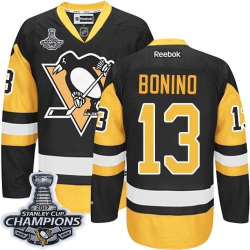 Penguins #13 Nick Bonino Black Alternate Stanley Cup Finals Champions Stitched NHL Jersey - Click Image to Close